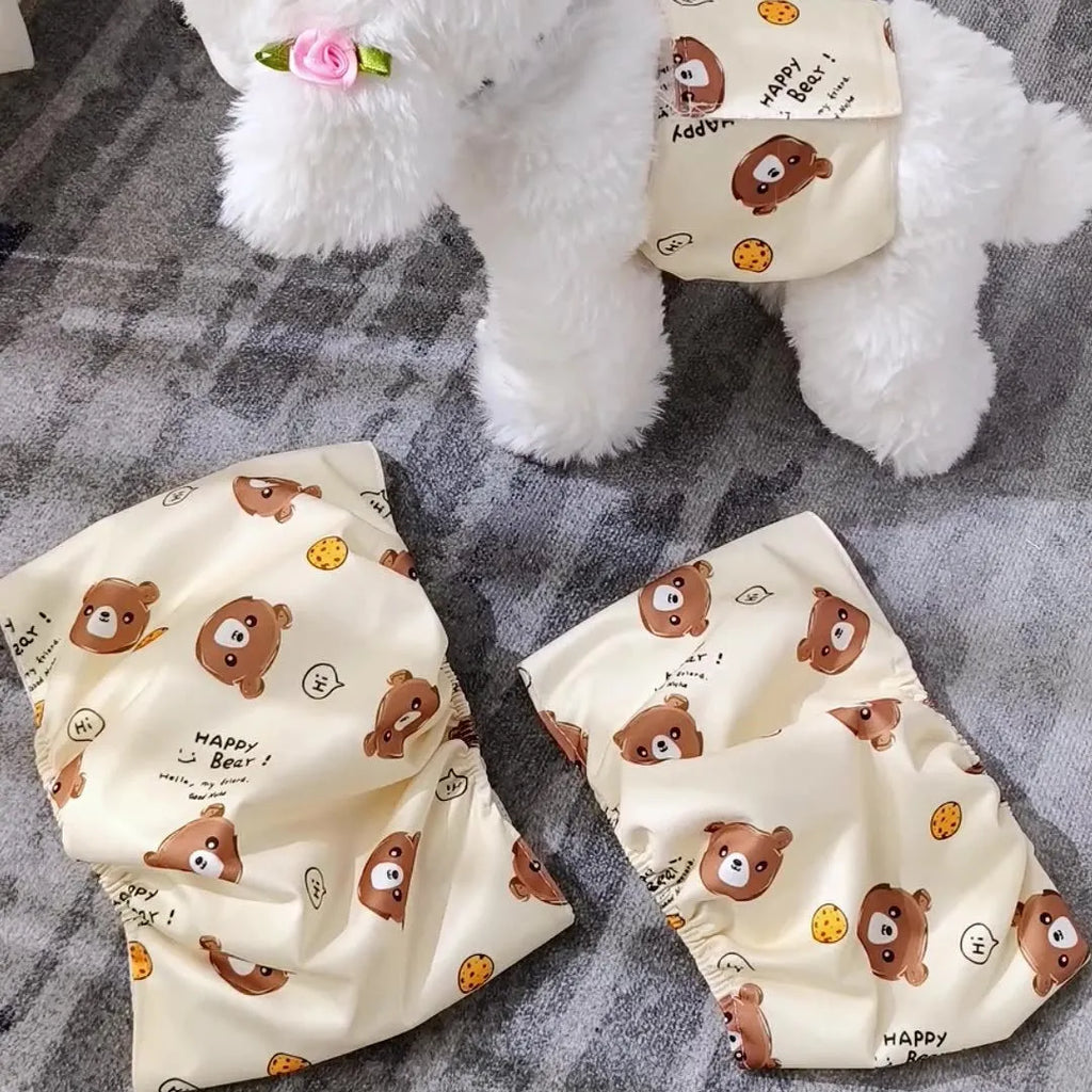 Cartoon bone paw print reusable male dog diaper belly band wrap on white background