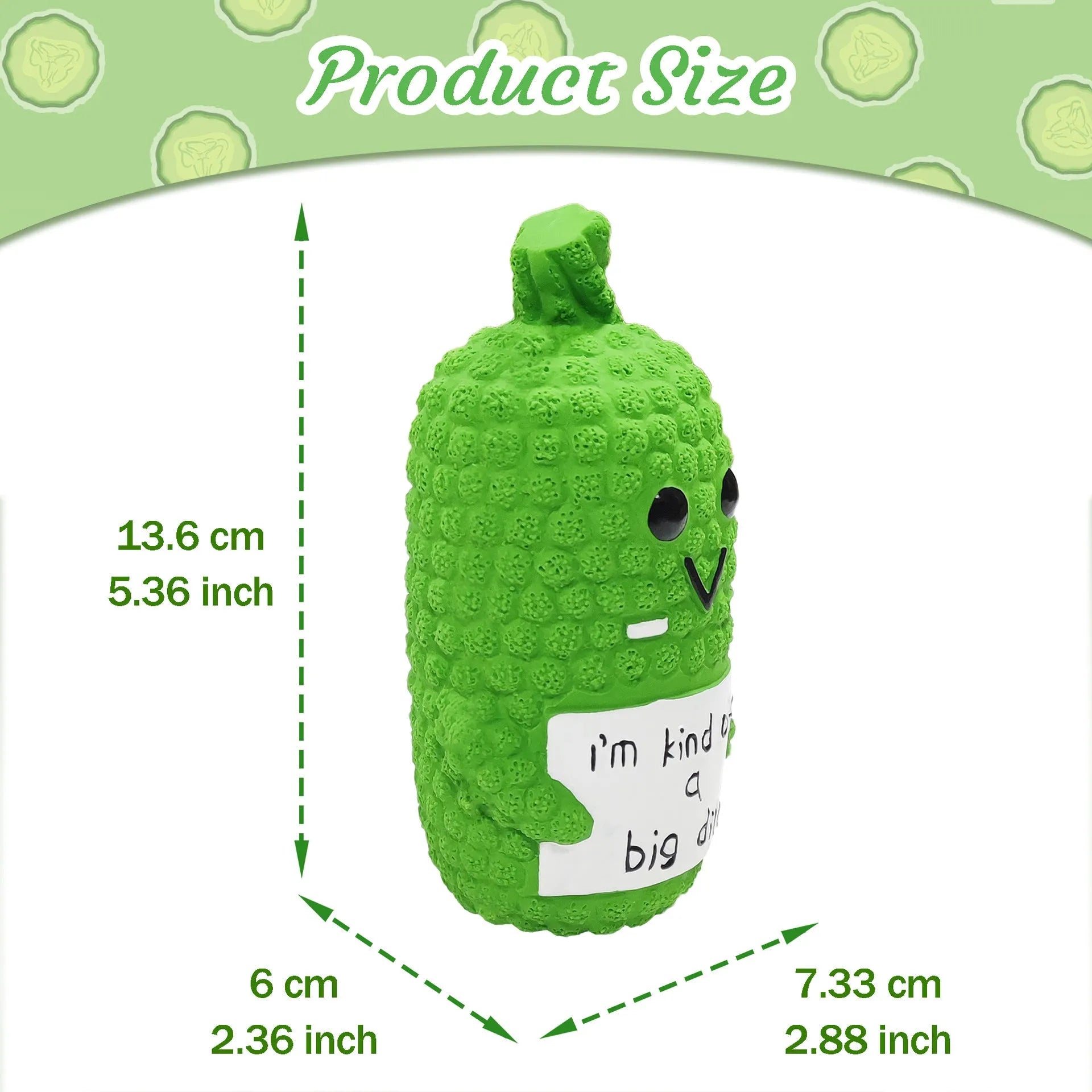 Green latex pickle shaped dog toy with textured surface and squeaker for teething puppies