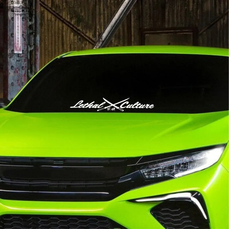 Car rear windshield family sticker text decal in yellow and silvery white colours showing 58x13cm and 30x6.6cm sizes