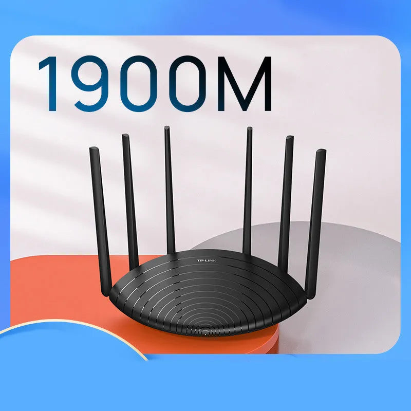 Black AC1900 gigabit wireless router with fixed design and status display lights