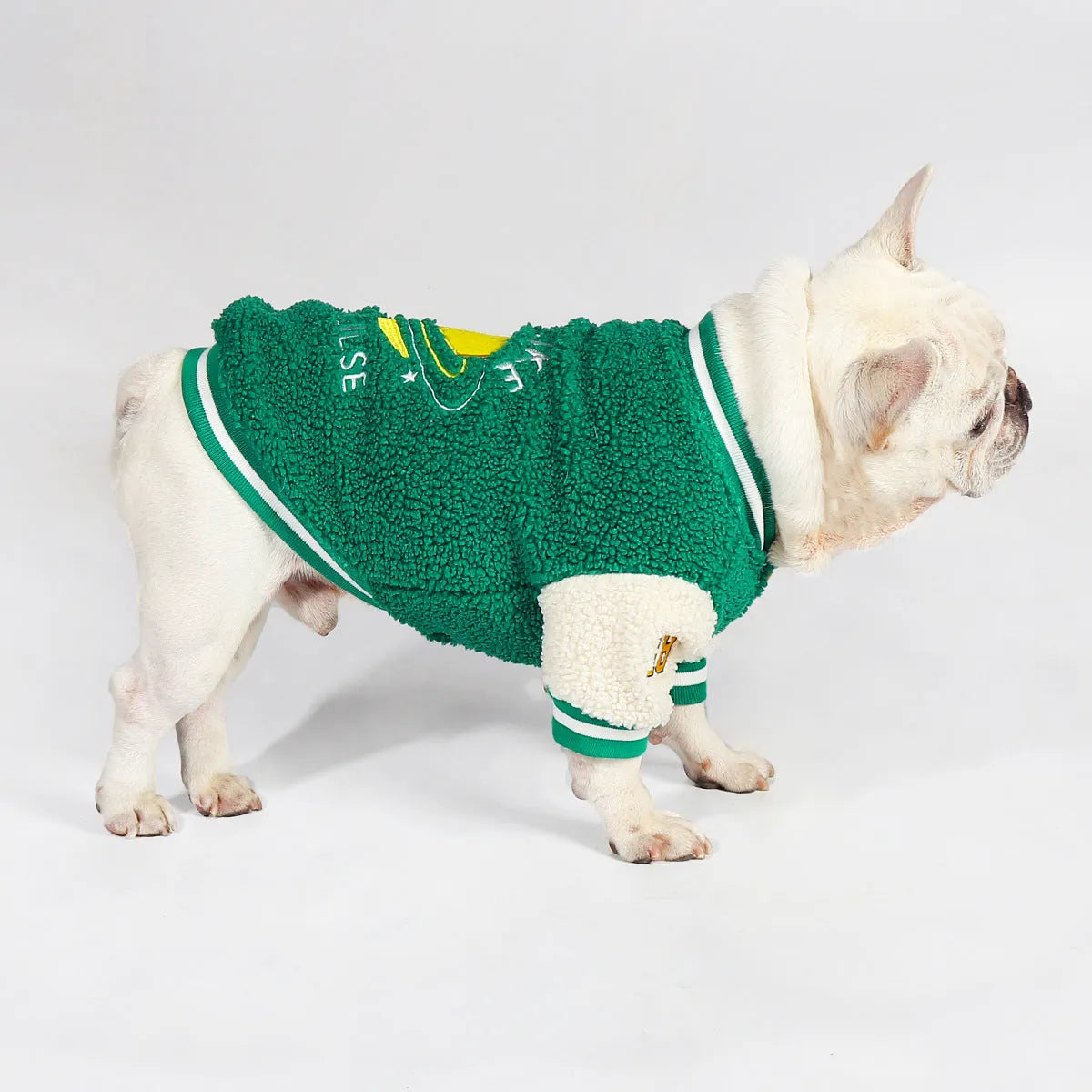 Green fleece-lined cotton winter dog coat for larger breeds in sizes L to 4XL