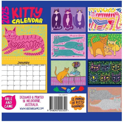 Landscape A4 Cat Wall Calendar for 2024 or 2025 with monthly grids