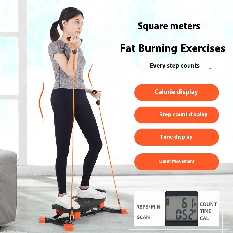 Black mini fitness skiing machine with elastic hand straps showing compact 77cm length design