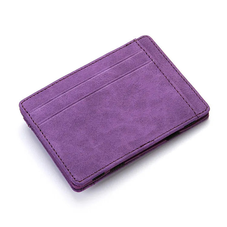 PU leather magic wallet in solid colour showing flip card holder and zipper coin purse.