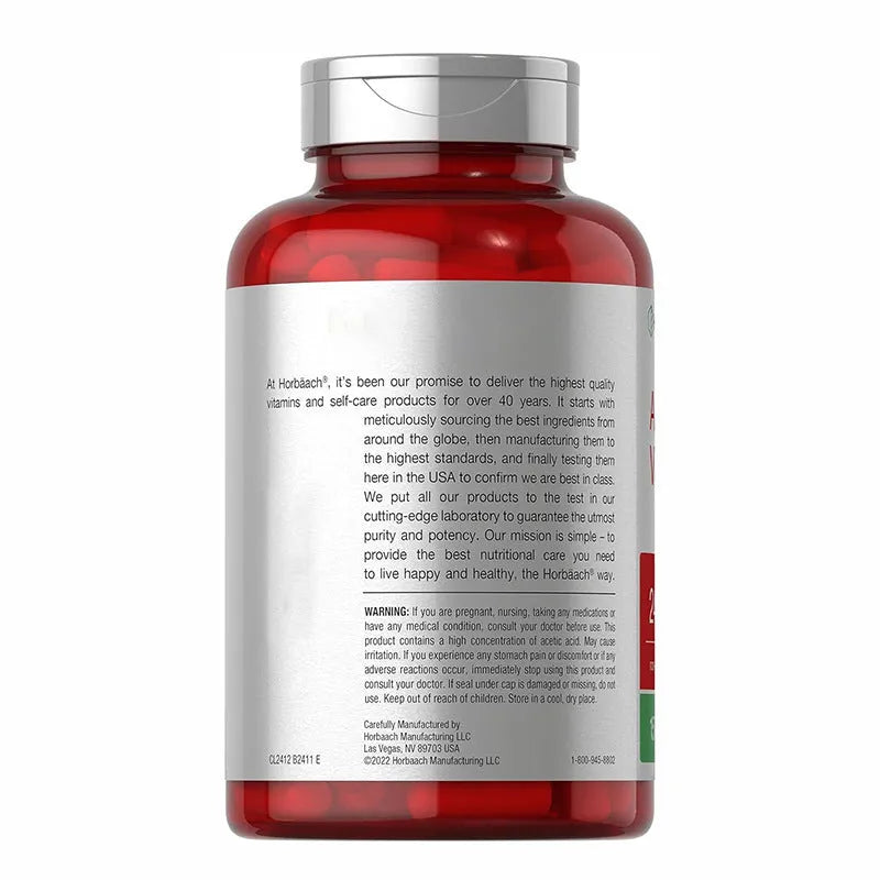 Bottle of apple cider vinegar capsules containing 150 tablets for dietary support