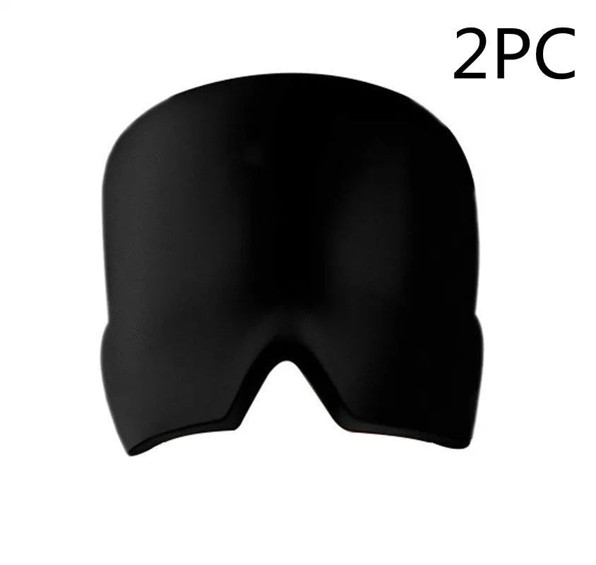 Black elastic cloth gel eye mask for headache relief showing adjustable design
