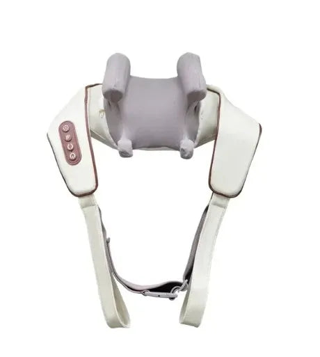Creamy white rechargeable shoulder and neck kneading massager with infrared function