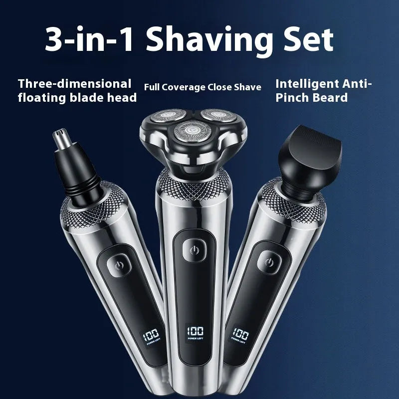 Digital display USB rechargeable beard scraper with five-in-one base bracket and floating cutter head