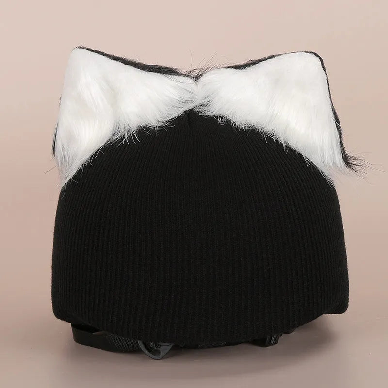 Plush helmet cover with cartoon ear decorations for cycling and costume use