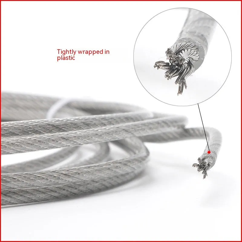 304 stainless steel nylon-coated security wire rope showing different diameter options for anti-theft protection