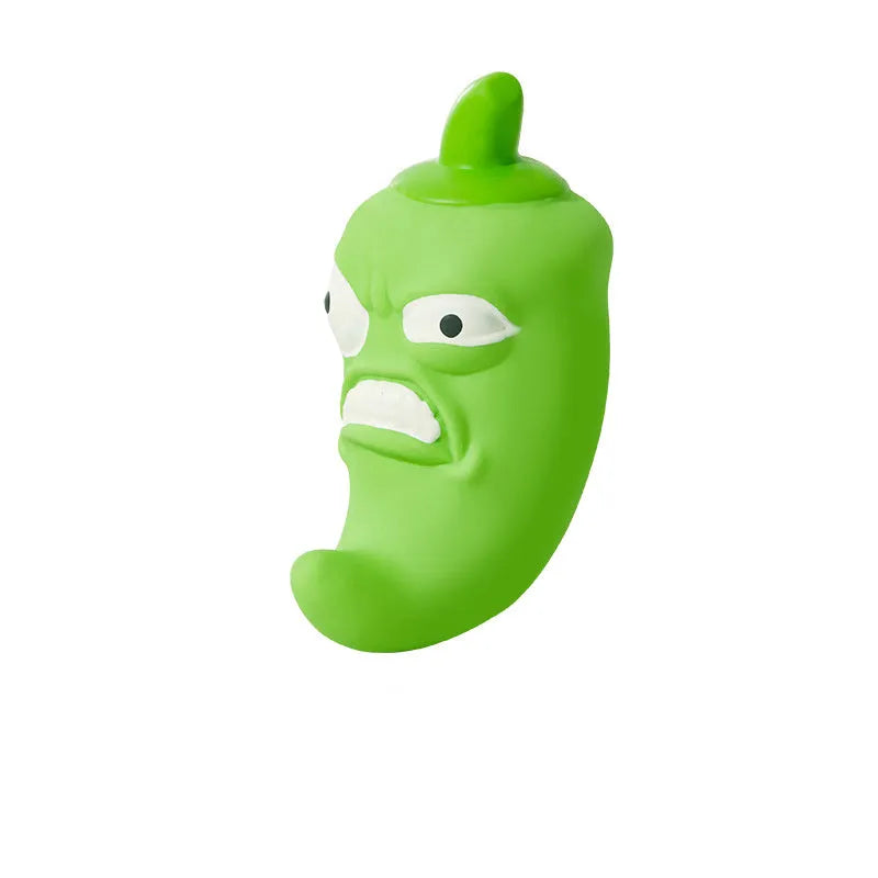 Bitter gourd and chilli shaped dog toys with textured surfaces for chewing and teeth cleaning