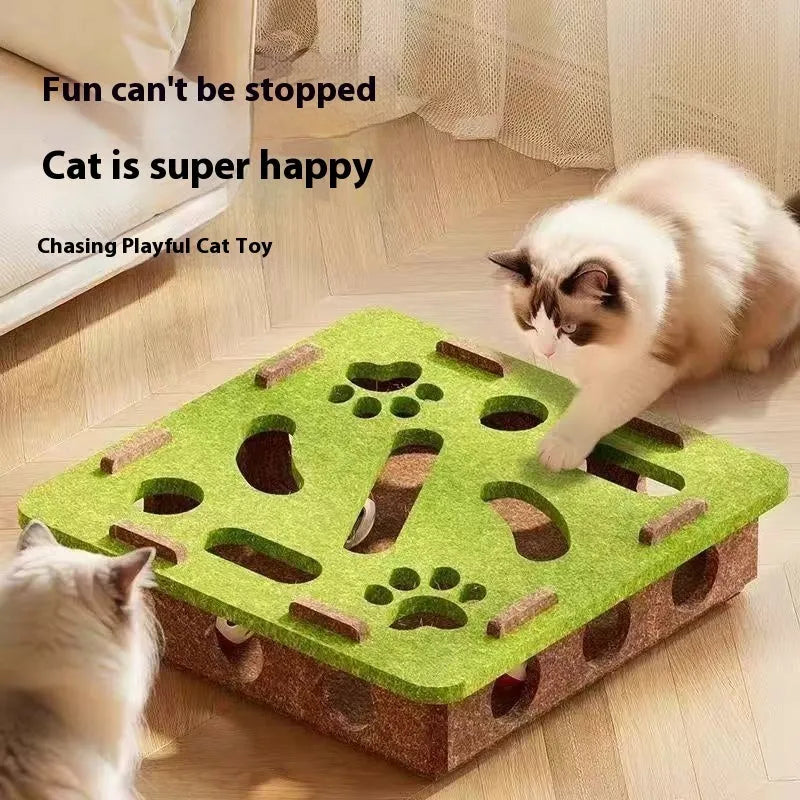 Green brown felt cat scratching box with hole design for cats to scratch