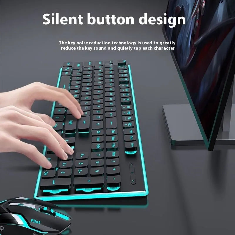 Wireless Bluetooth keyboard with mute button in cherry blossom pink colour on a desk.