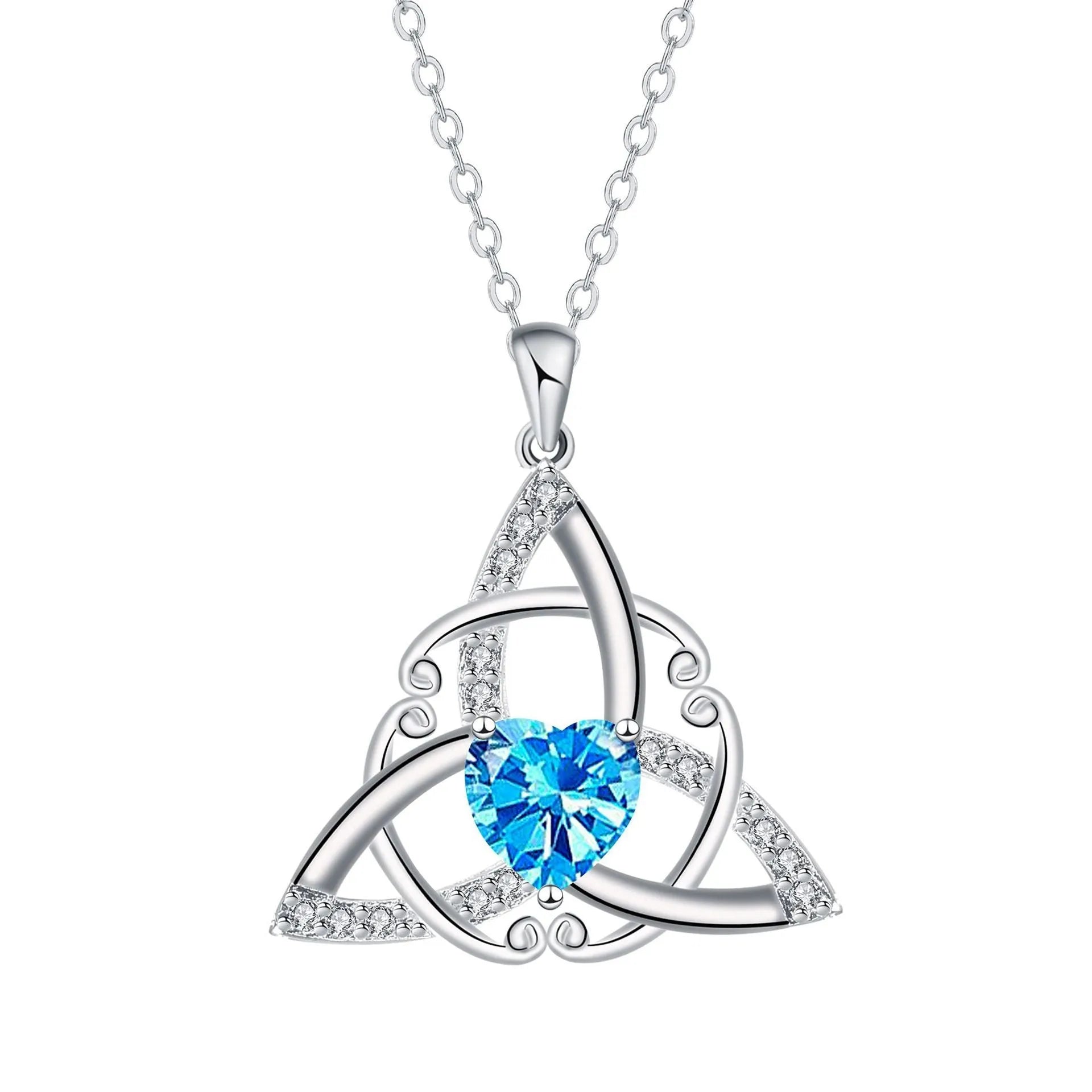 Geometric Celtic knot copper necklace for women showing electroplated finish in available colour options