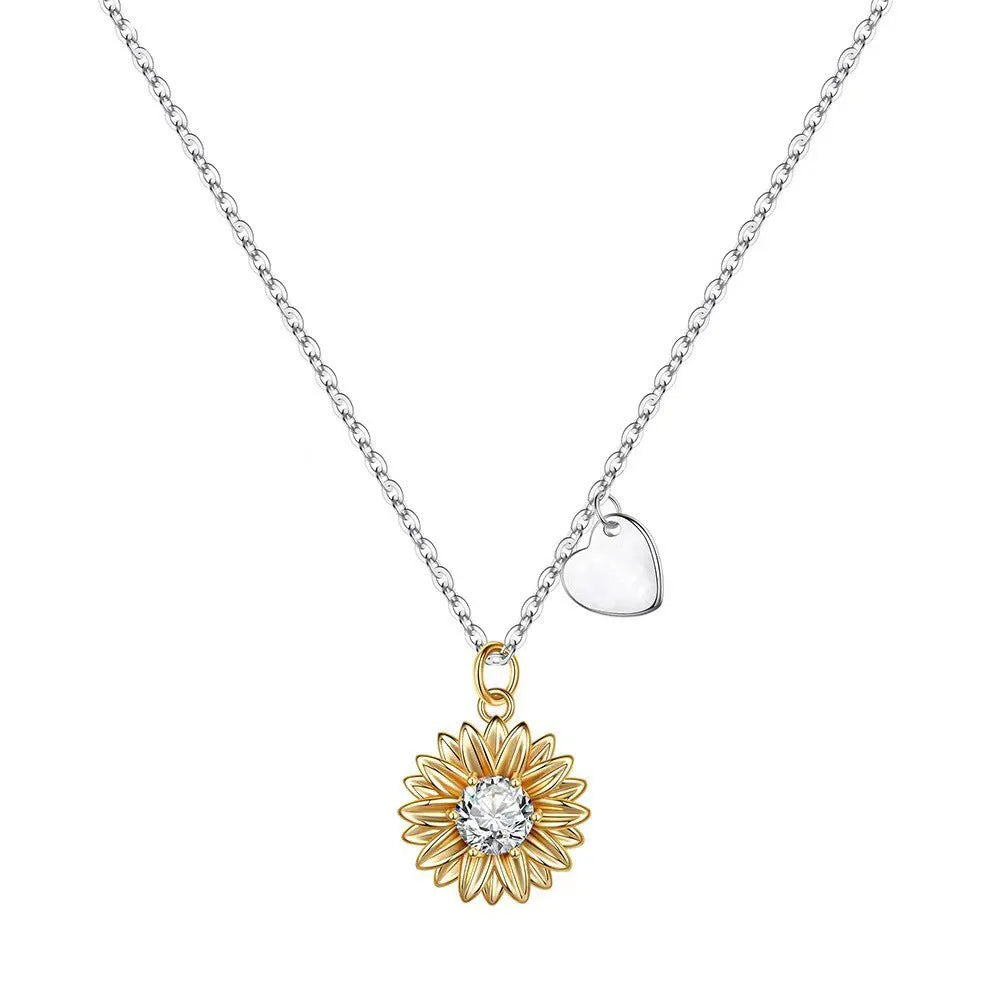 925 silver sunflower necklace with geometric daisy pendant on adjustable cross chain