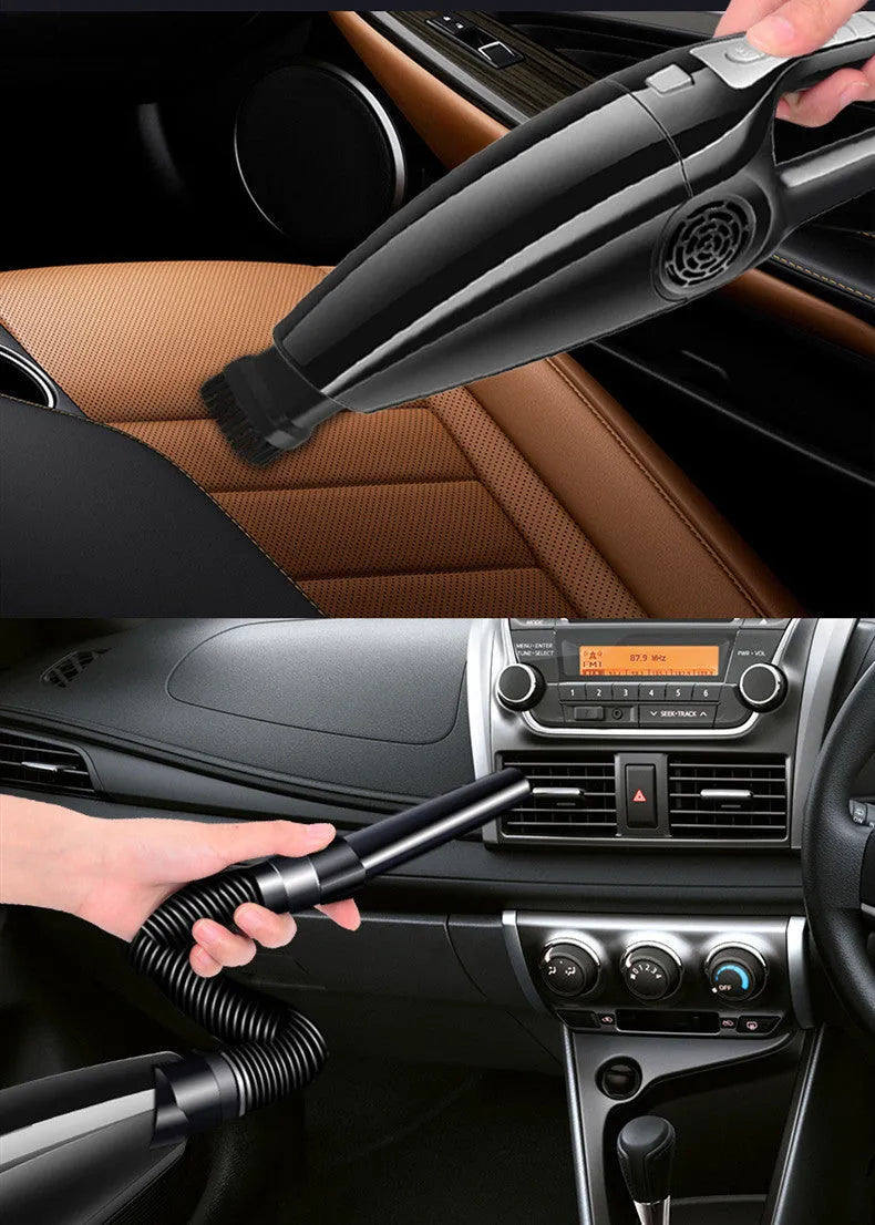 PoHigh black and orange car vacuum cleaner with cigarette lighter plug, dimensions 36x10x13 cm