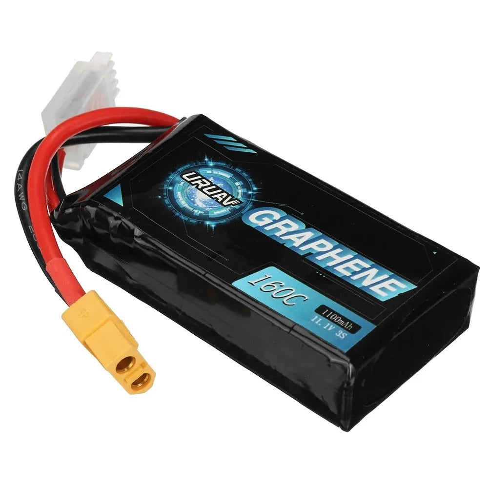 7.4V 1200mAh lithium battery for RC model cars and boats measuring 15x36x70mm
