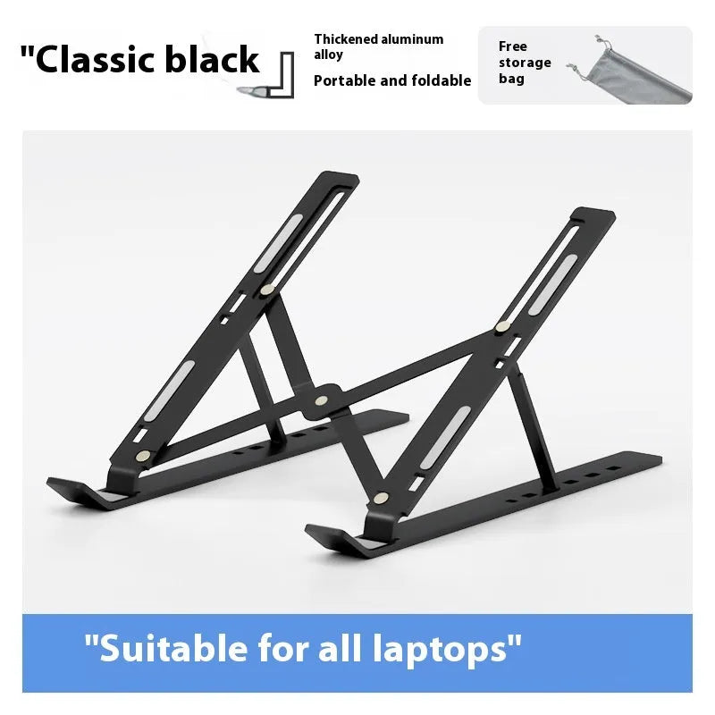 Aluminium folding laptop stand with silicone padding in black colour