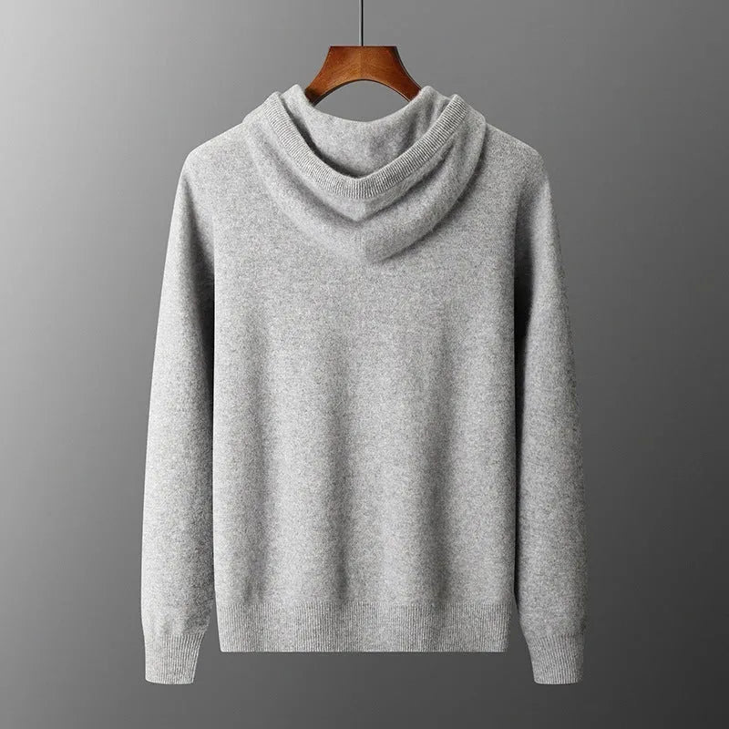 Men's light grey cashmere hooded sweatshirt and matching trousers casual winter set