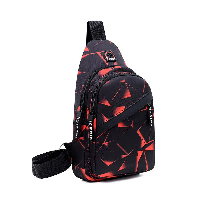 Oxford cloth men's crossbody sling bag with earphone hole and zipper closure
