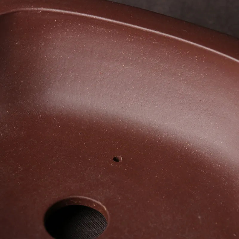 Handmade purple clay bonsai basin with classical Chinese style, measuring 25cm long by 20cm wide by 7cm deep