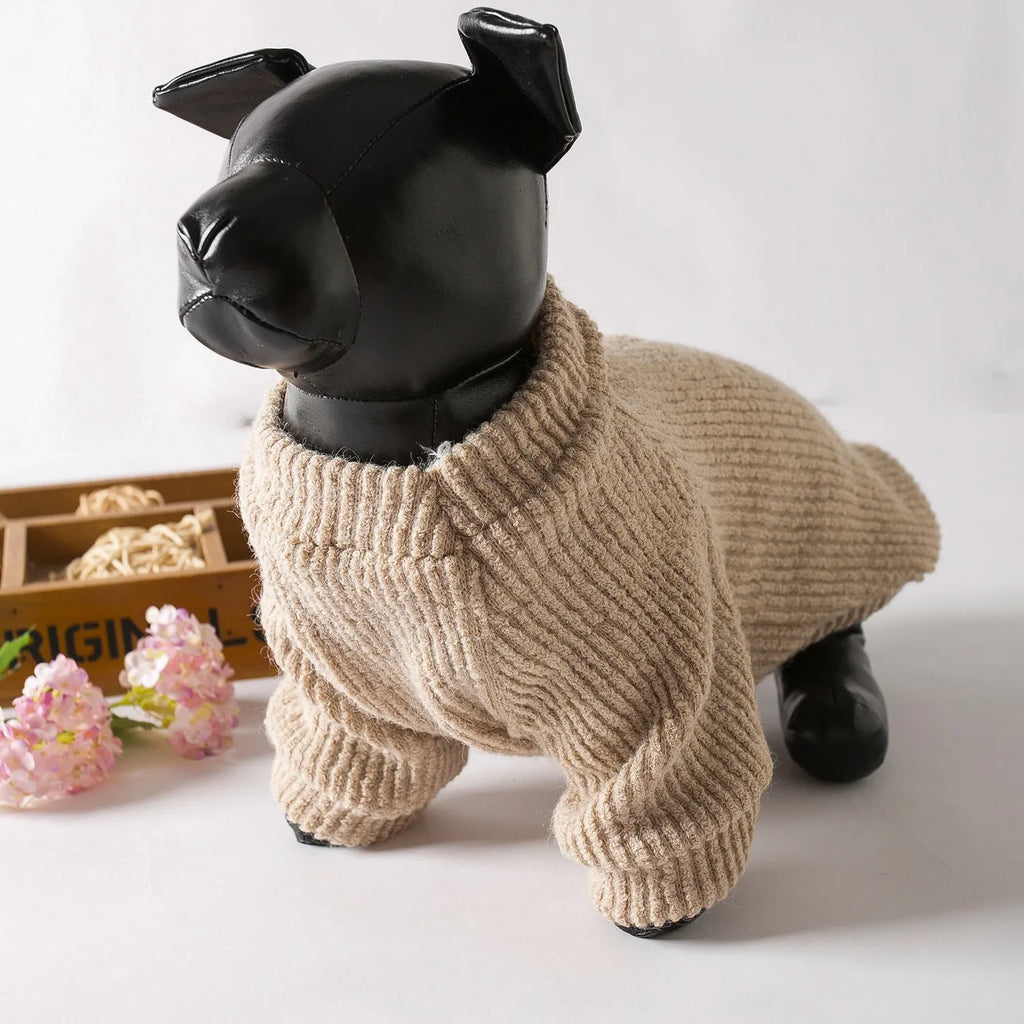 Brown cloth dog sweater pullover for small breeds on a white background.