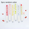 Three fruit scented press-action pens with 0.5mm quick-drying black ink refills