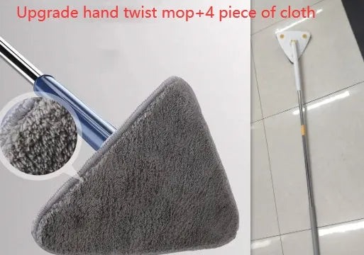 Blue triangle cleaning mop with rotating head and extendable stainless steel pole