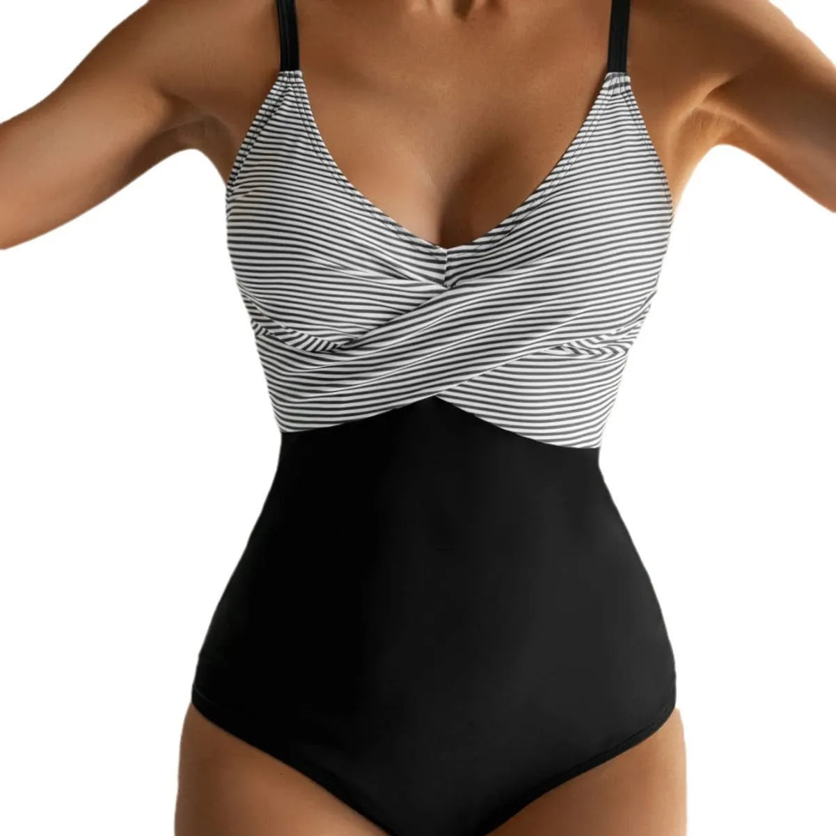 Women's printed one-piece swimsuit with lace-up back gather design in various patterns including floral and leopard print