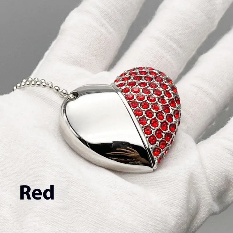 Creative heart-shaped brick-pattern USB flash drive with metal shell in various colours.