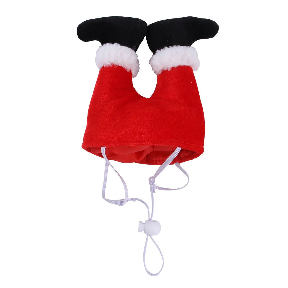 Red polyester Christmas pet hat for small dogs and cats, one size 20 x 17 x 5 cm with tie-dye finish.