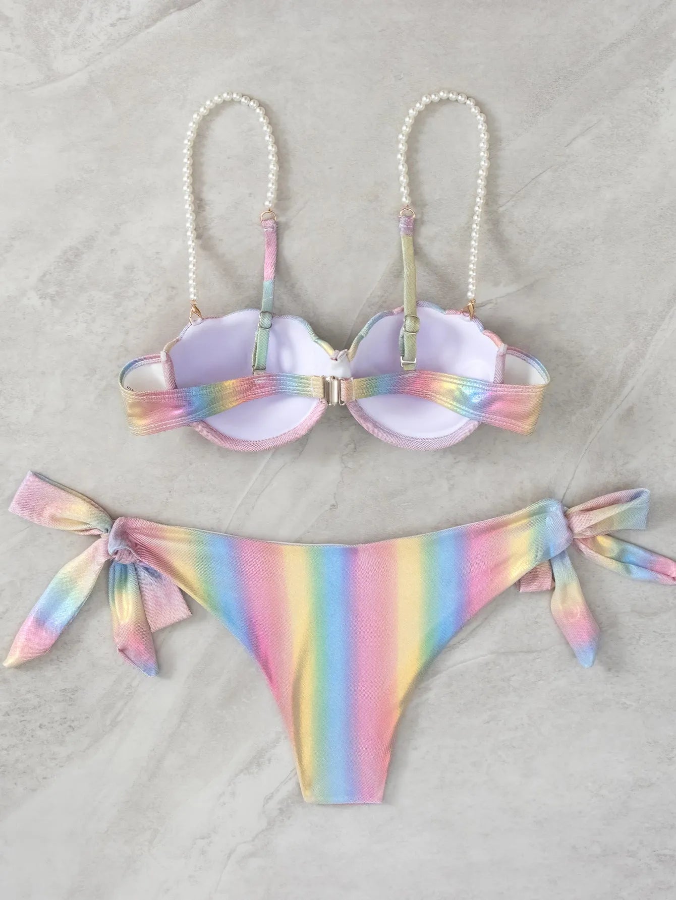 Women's shell rainbow bikini swimsuit with split tied design for swimming sports