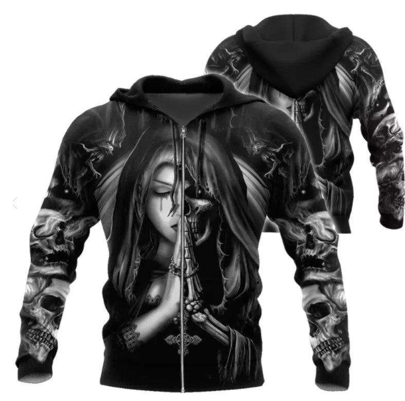 Halloween anime skull three-dimensional hooded sweatshirt with long sleeves showing graphic detail