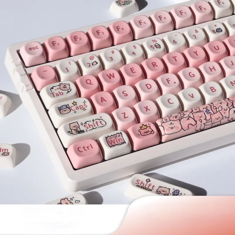 Pink PBT pig key cap with five-sided sublimation printing for mechanical keyboards