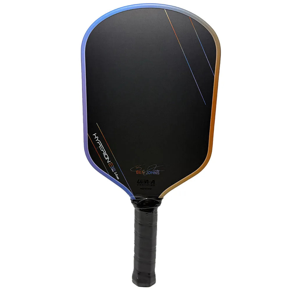 Aurora Hyperion 3s multi-colour matte pickleball racket showing carbon fibre construction.