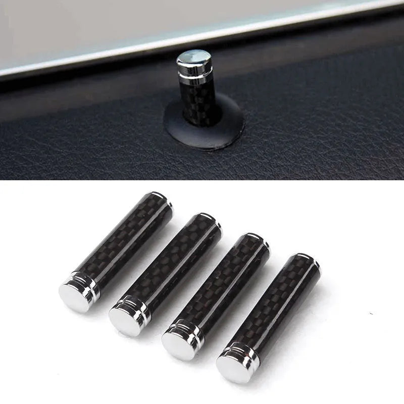 Set of four carbon fibre car door handle covers for universal fit installation.