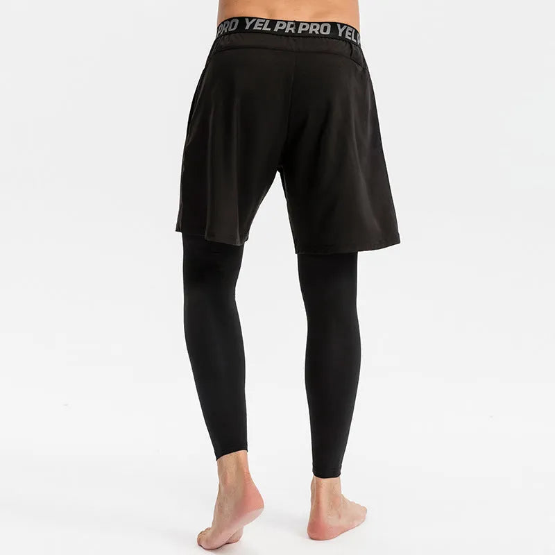 Grey men's tight-fit quick-dry sports pants for fitness training and running.