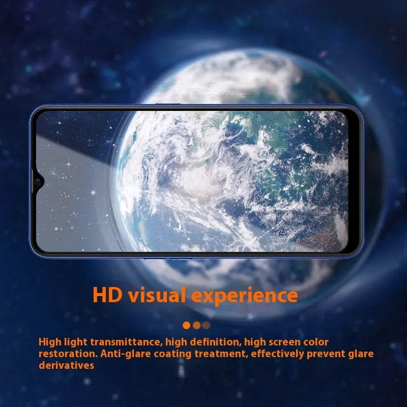 OPPO A9 2020 tempered glass screen protector showing full screen coverage with anti-fingerprint finish