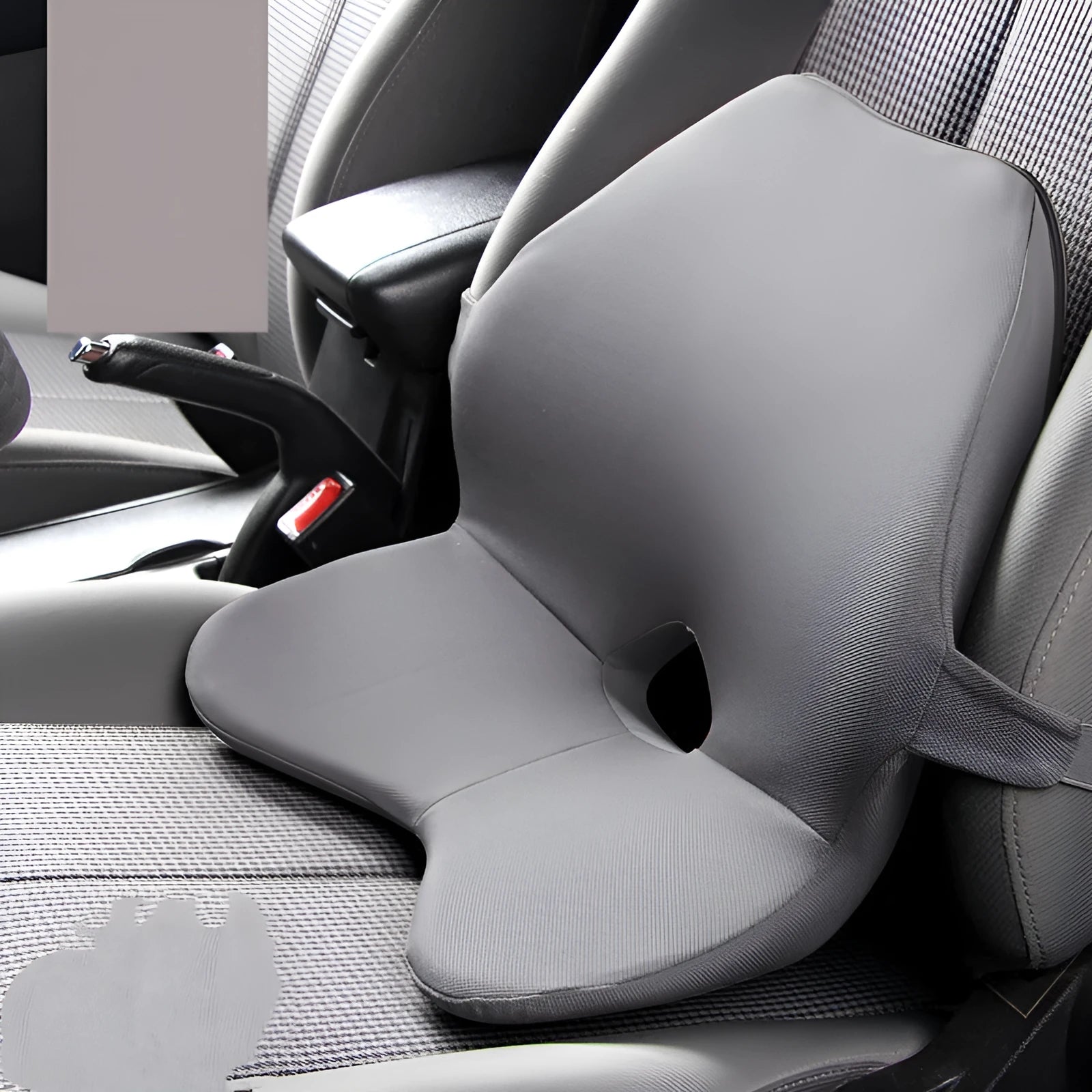 Car waist support pad with memory foam cushioning and adjustable straps shown in beige colour option