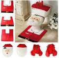 Christmas bathroom decoration set with flannel toilet cover, floor mat, and shower curtain in Santa design