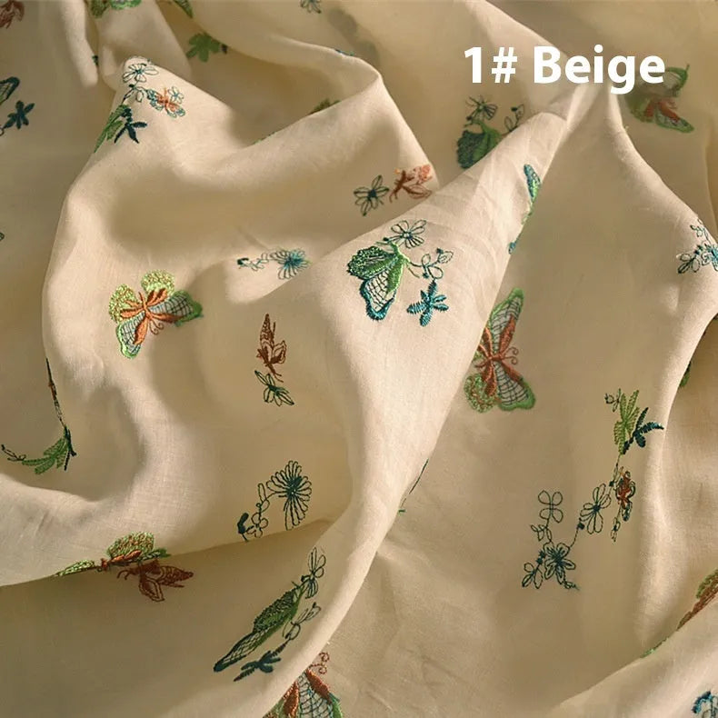 Pure ramie embroidery cloth fabric for Hanfu construction in beige, green and dark green colours