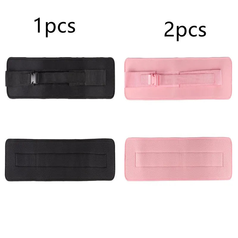 Black or pink fitness auxiliary strap for lumbar support during dumbbell barbell hip bridge exercises.