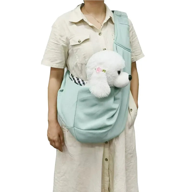Adjustable shoulder strap pet bag in soft polyester fabric available in multiple colours