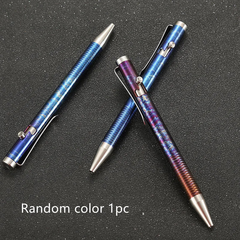 Titanium alloy bolt handle ball pen with phantom colour finish showing dimensions