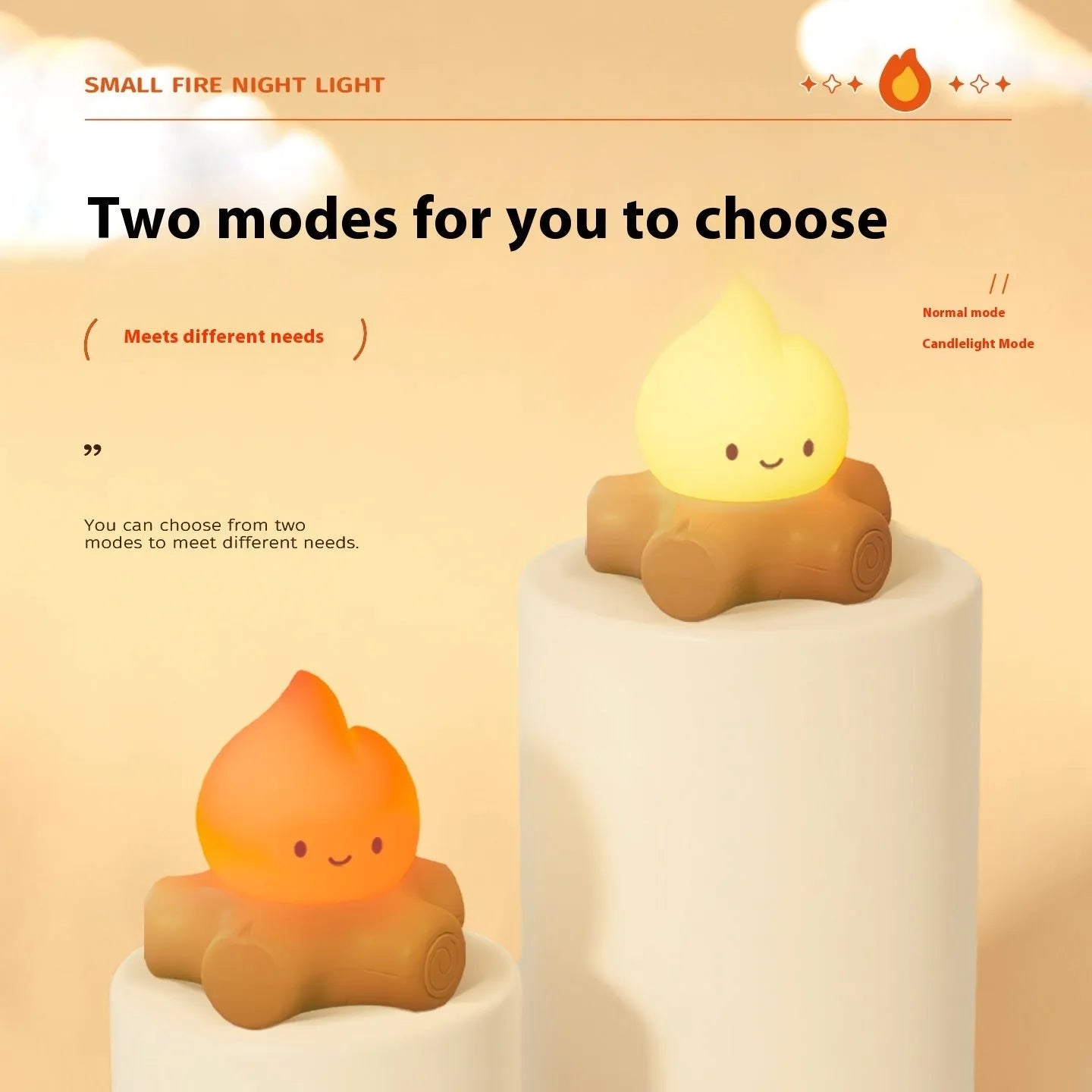 Silicone fire pile cartoon night lamp with yellow LED lighting and ABS shade measuring 96x92x93mm