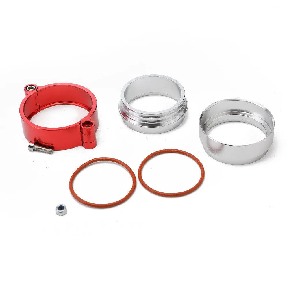 Aluminium turbocharger exhaust v-band clamp in black, blue or red for 2-inch to 4-inch downpipes