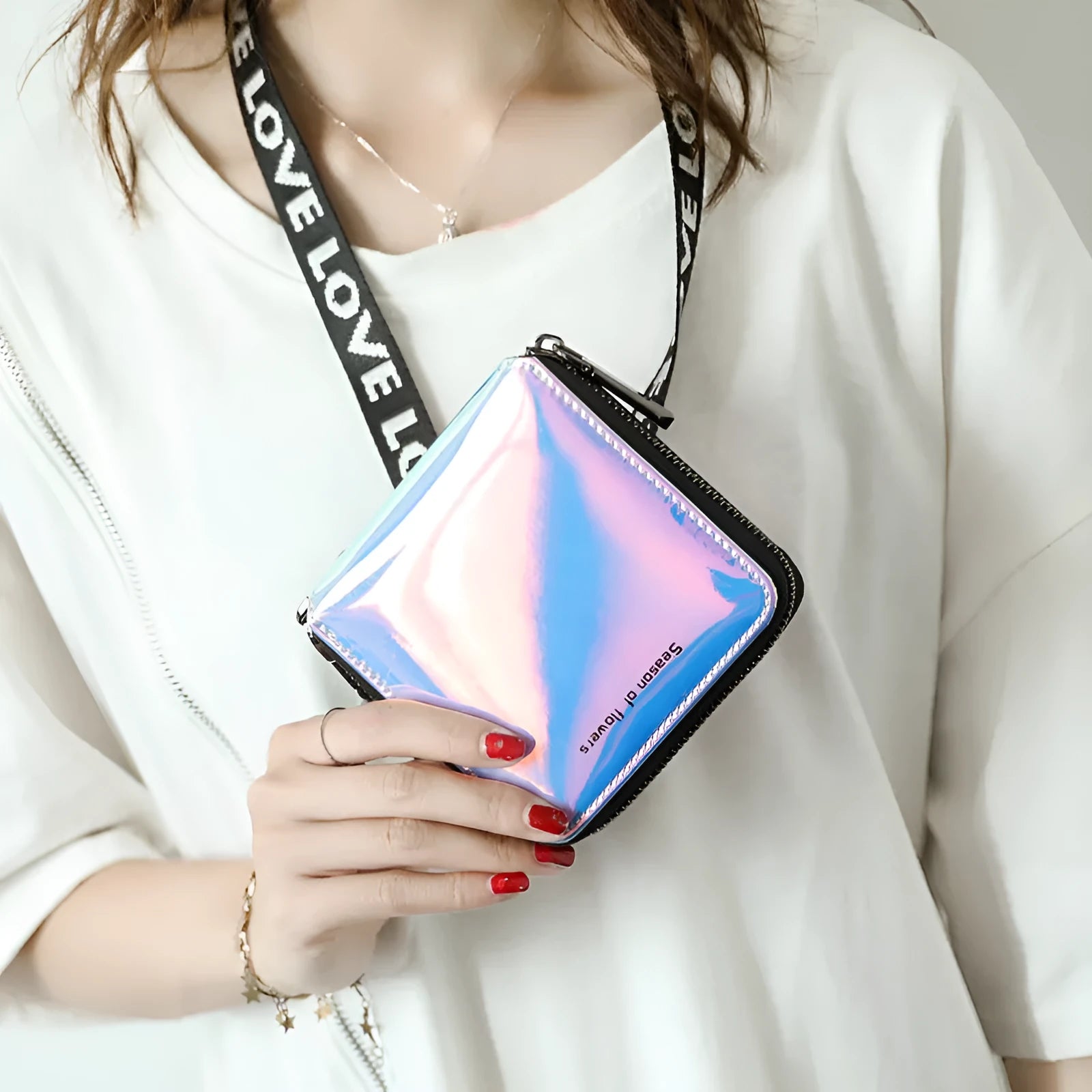 Women's Korean style folding wallet in PU leather with 11cm compact dimensions