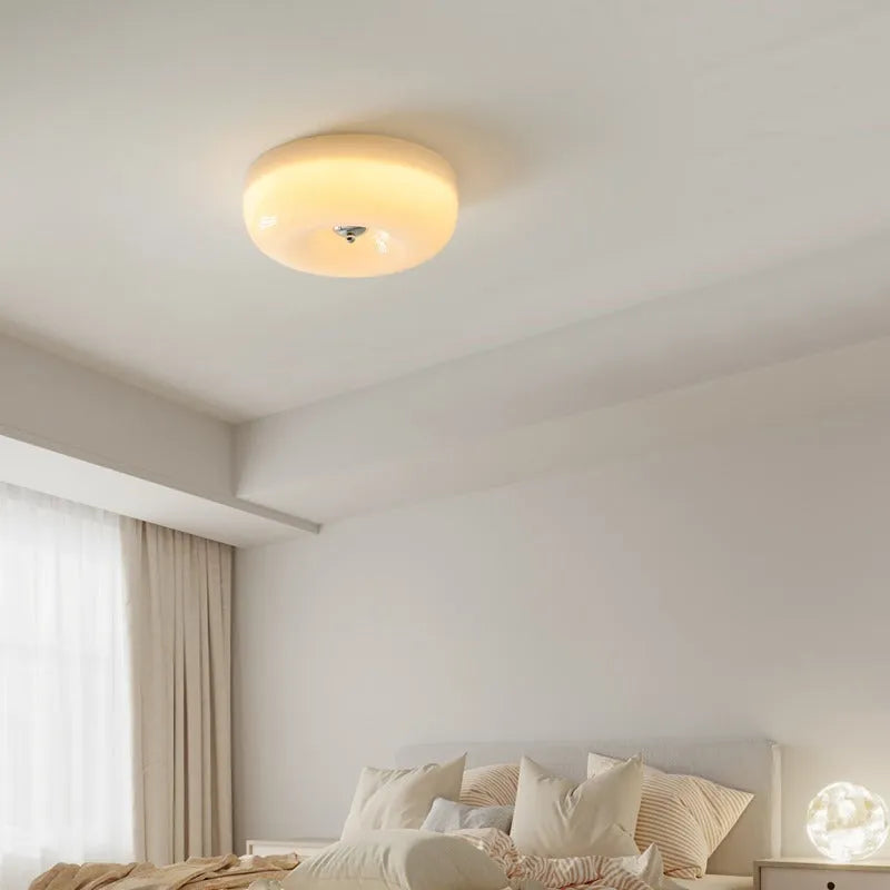 Cream coloured bedroom ceiling lamp with American middle ancient styling and three-colour light settings
