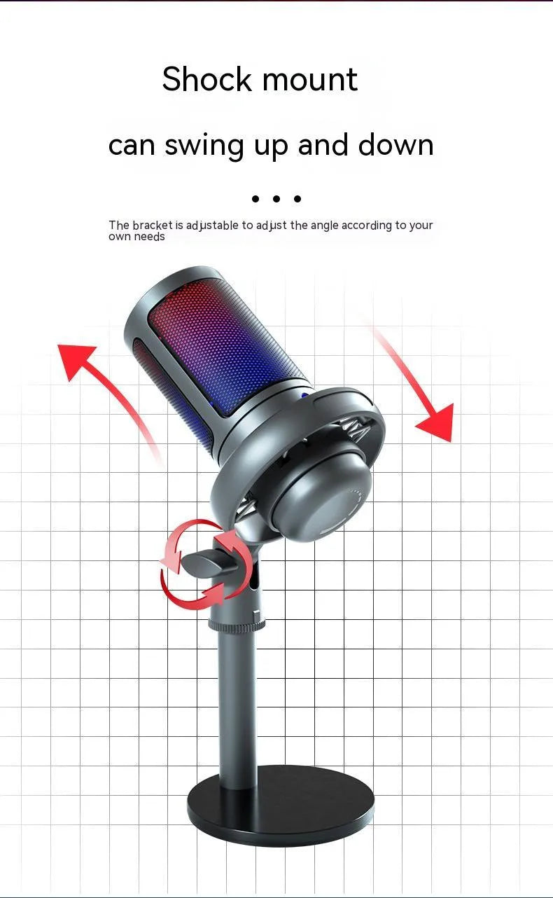 Condenser USB microphone with RGB lighting in black, white, or pink colours
