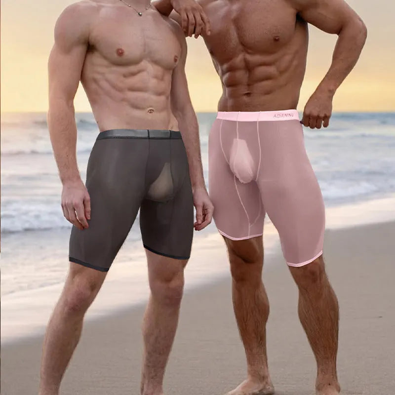 Men's mesh home shorts in nylon knit fabric with seamless construction